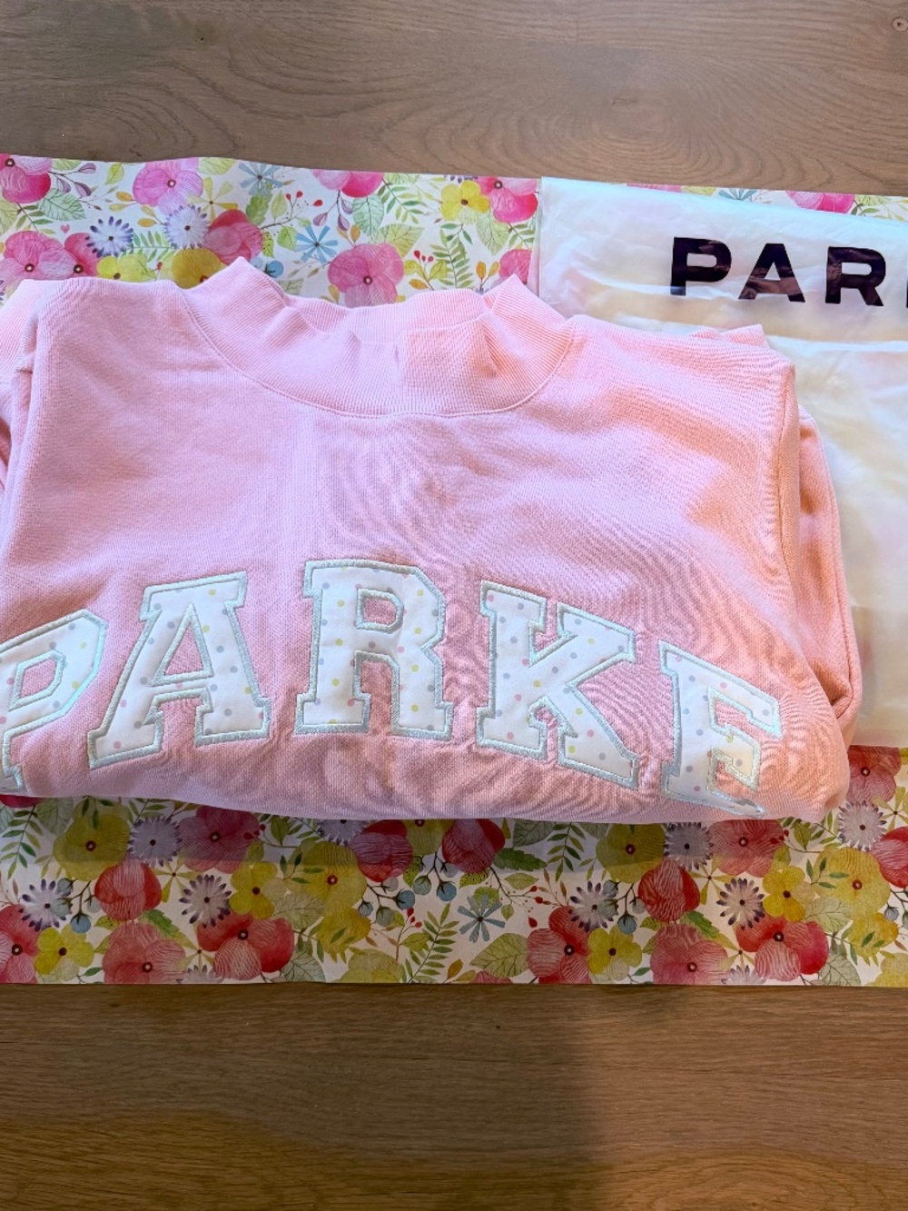 Parke birthday cake varsity mockneck sweatshirt
